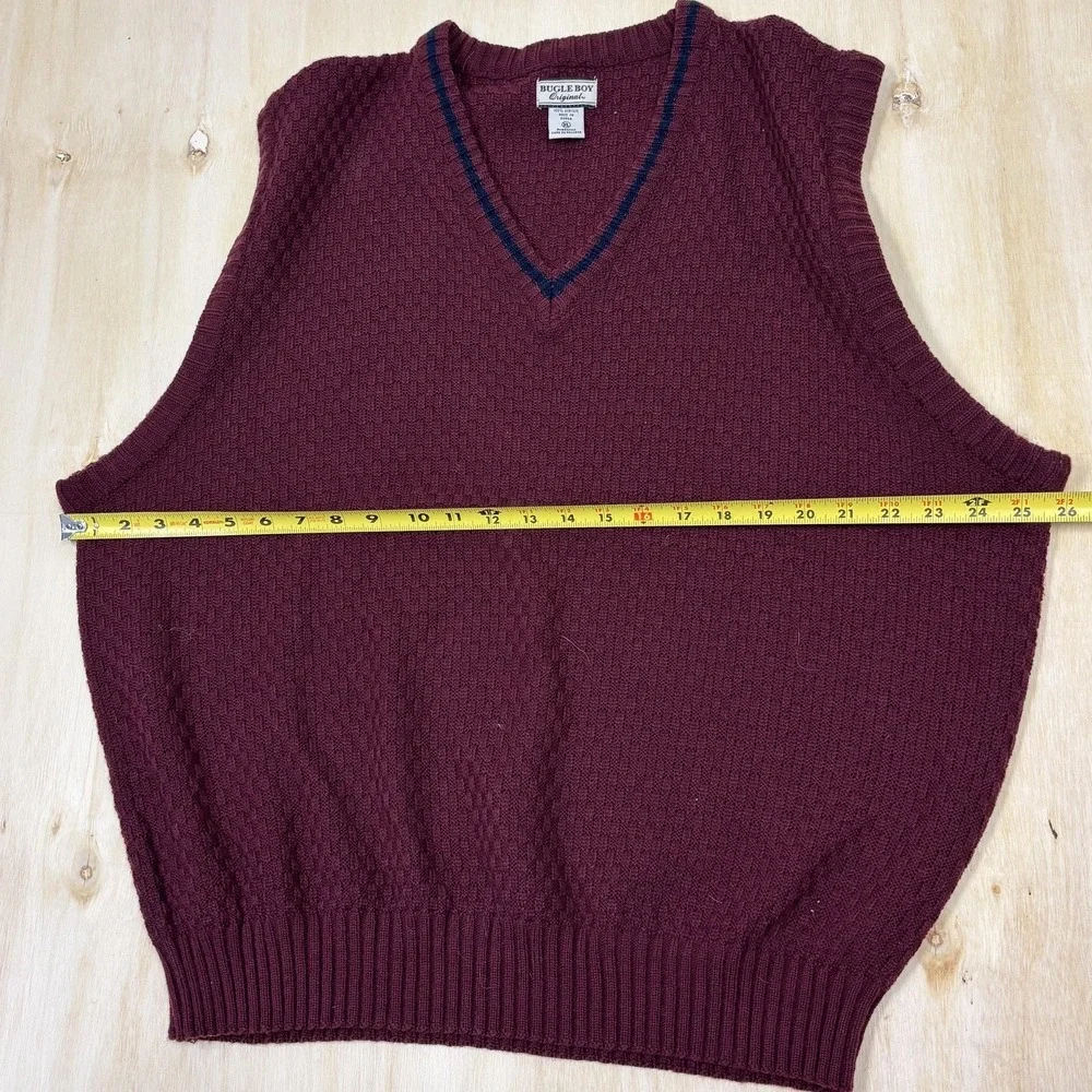 Vintage Bugle Boy Original Sweater Vest Mens‎ XL Burgundy Red V Neck Acrylic